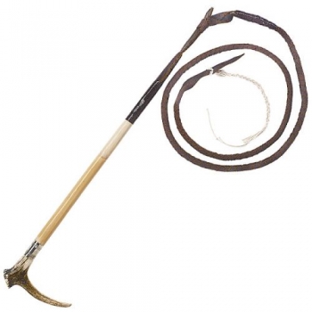 Fleck Hetzpeitsche Jagdpeitsche Manilarohr blank, Hirschhorn-Krücke m. 150cm Schlag