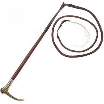 Fleck Hetzpeitsche Jagdpeitsche Leder umnäht, mit echter Hirschhorn-Krücke, mit 150 cm Schlag